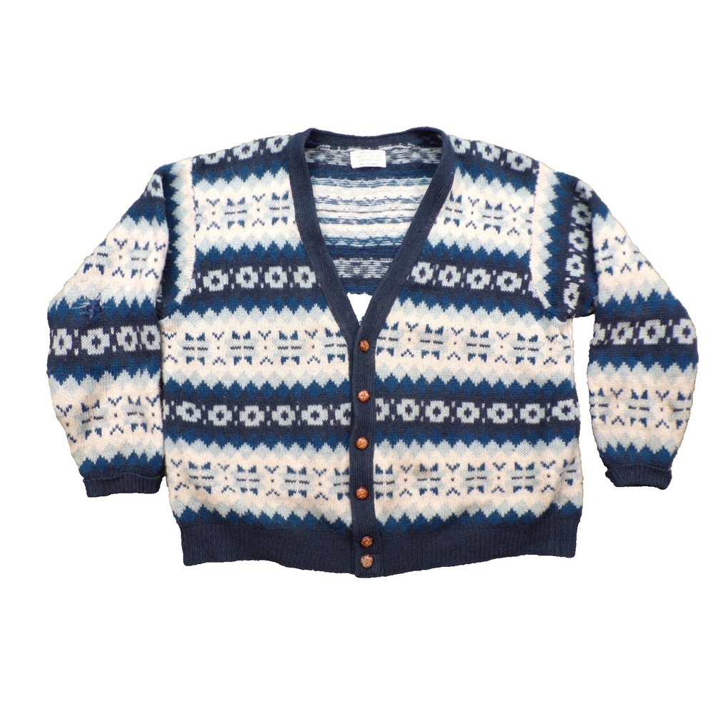 VINTAGE United Colors Of Benetton Cardigan Knit Sweater Men L/XL Blue Italy 90s